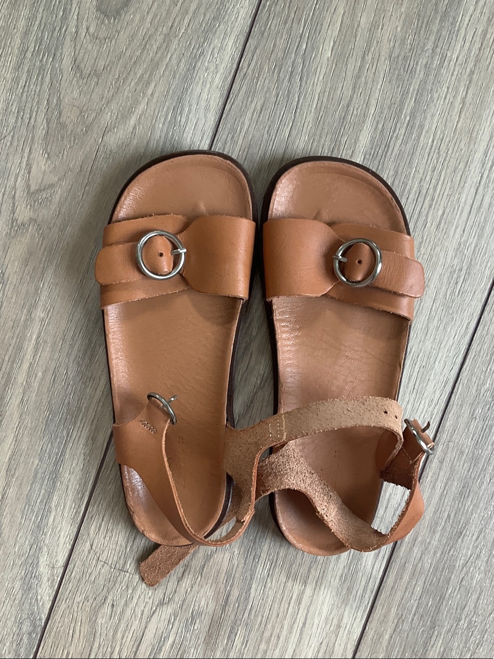 Zara tan leather buckle sandals